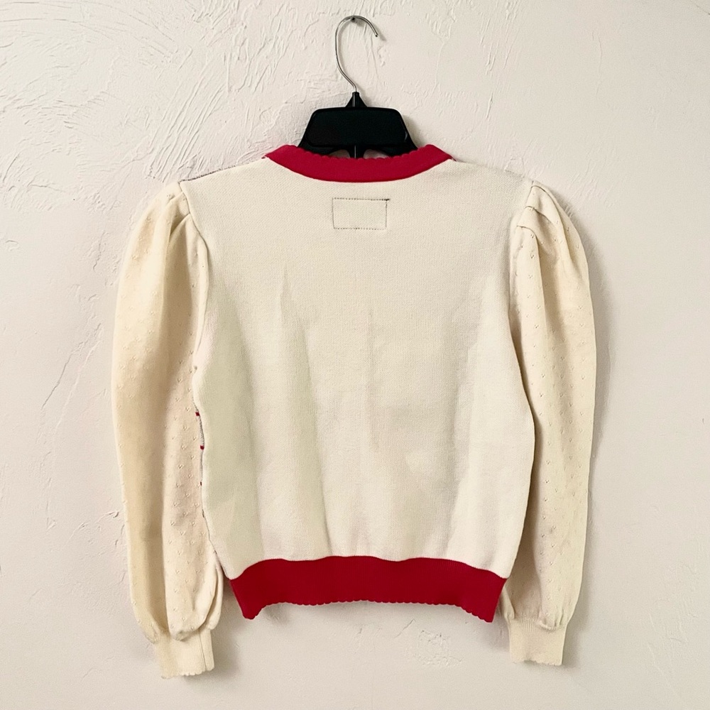 EllandEmm NWOT Strawberry Monogram Cardigan in Cream and Red, Size S/M - Picture 5 of 14